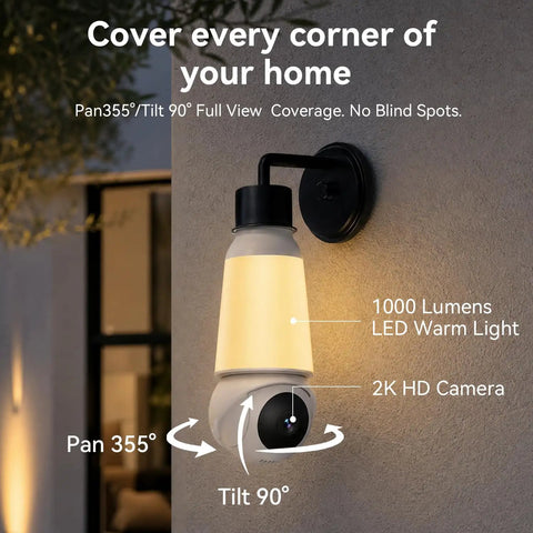 Straight Fire 2K Light Bulb Camera With Full Sweep Panning And Dead Reliable Dual Band Wifi For Home Security with 1000 lumens light.