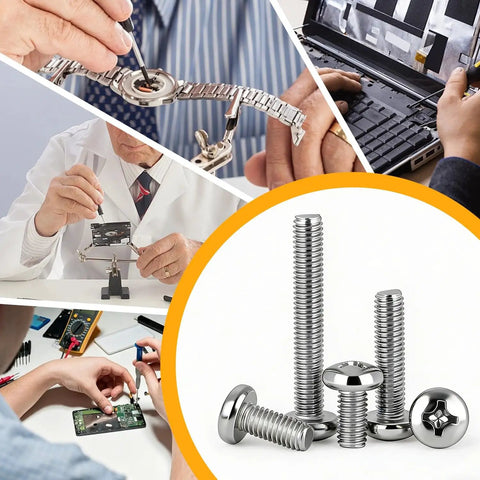 1000 Piece Rust Resistant Carbon Steel Mini Screw Kit With Phillips Pan Heads For Electronics Repair And Gadget Fixes M1.6 To M3 including screws and repair scenes.