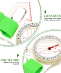 Thumb Type Orienteering Navigation Tool For Backpacking And Hiking Accurate Directional Map Compass Durable Acrylic Field Compass For Outdoor Adventures Trail Ready Navigation Gear For Trail Maps And Backcountry Explorations, clear compass details with green strap
