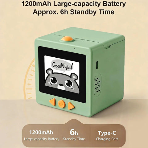 Portable AI Voice Sticker Printer With Bright HD Display, Ink Free Thermal Art Maker For Kids, Speak To Draw with 1200mAh battery.