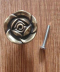 Antique Brass Rose Flower Cabinet Knob with screw, part of 4 pack for dresser vanity nightstand cupboard wardrobe, bronze finish, 30mm height.