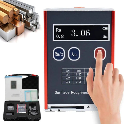 Portable Digital Surface Roughness Tester Handheld Profilometer With display showing parameters and calibration case