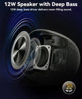 Internal view of Room 3 Portable Bluetooth Speaker With IPX6 Waterproof Build TWS Pairing 12W Bass Boomin Stereo Sound With RGB Lights Bluetooth Five Four Ideal For Any Surface At Home showing 12W driver.