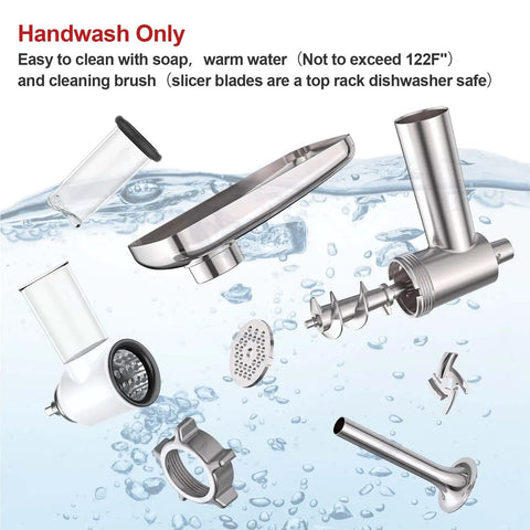 Pro-Grade Meat Grinder And Slicer Shredder Attachments For Stand Mixers stainless steel components in water