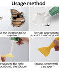 Instructional image showing steps to use Fast Drying Wall Repair Putty Spackling Paste For Drywall That Fixes Nail Holes Cracks And Scratches White Ready To Use 2 Pack For A Fast Mess Free Fix Every Time