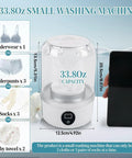 Portable Mini Washing Machine Cordless USB Rechargeable 15W Motor Pocket Travel BFF for Underwear Socks Baby Gear Dorm, 33.80oz capacity.