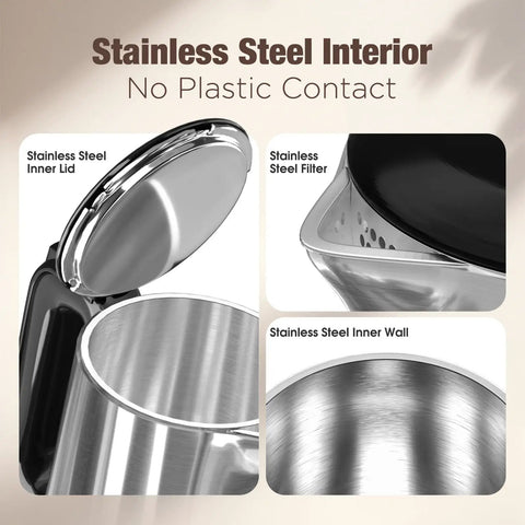 1.7L Electric Kettle With Touch Screen Control, Fast Boil, Auto Shut Off, Stainless Steel Interior With Lid, Filter, and Inner Wall