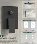 Top Shelf Ceiling Mount Shower System With 10 Inch Rain Head And Handheld Valve Trim Kit showing 2-in-1 shower diverter for temperature control.
