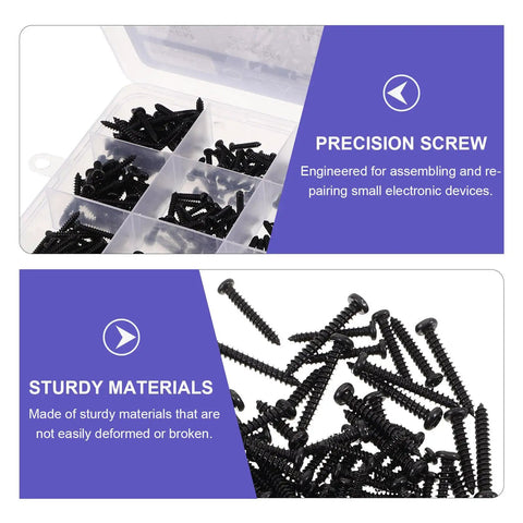 Self Tapping Screw Set Kit With 450 Pieces Carbon Steel Round Cross Head M2.3 To M3 Weather Resistant screws in box