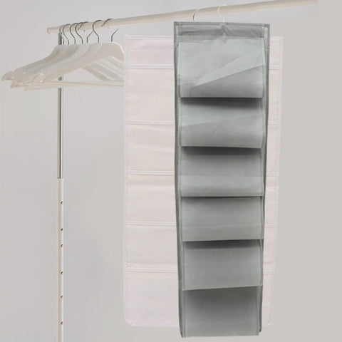Grey Roomy Over Door Hanging Shoe Storage Organizer Built Tough With Nonwoven Multi Pocket Closet Wardrobe Bag.
