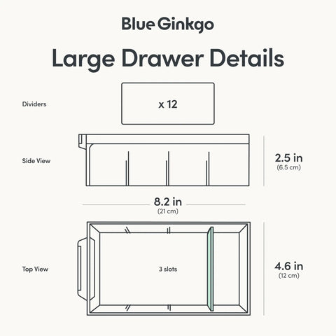 Diagram showing dimensions of Big 12 Drawer Clear Stackable Cabinet for Hardware Beads Plastic Bricks and Craft Storage.