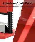 Close-up of Heavy Duty Press Brake Attachment for 12 to 20 Ton Hydraulic Shop Presses with dual spring design, red color.