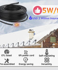 Self Regulating Heating Cable Kit Pre Assembled For Roof Deicing And Pipe Freeze Protection 75 Foot Length 120 Volt ETL And UL Certified Easy No Fuss Install All Weather Durability For Homes And Buildings displayed on a snow-covered roof