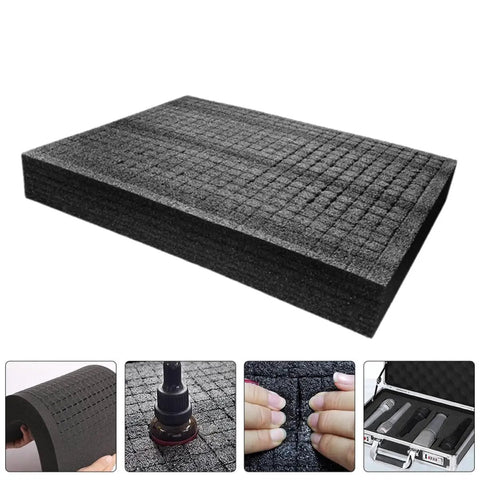 Black PE Foam Packing Sheets With Perforated Grid Design, showing thick cushioning and durable material for shipping.