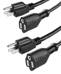 Heavy Duty Waterproof Extension Cord, Badass 16 Awg Sjtw Power Cable Built Extra Tough For Indoor Outdoor Jobs, Nema 5-15P To 5-15R Plugs, detail of two six-foot black power cables with connectors.