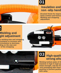 Lightning Fast Reliable Handheld Electric Strapping Machine For PP And PET Tape, showing non-slip handle and strong alloy build.