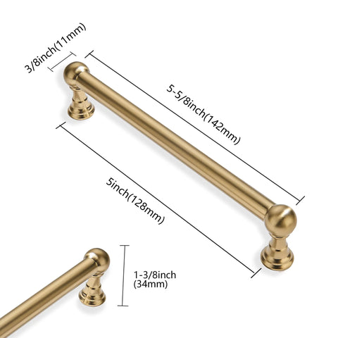 10 Pack Of 5 Inch Hole Center Champagne Bronze Cabinet Pulls Freakin Sturdy Heavy Duty Drawers And Dresser Handles Warm Brass Kitchen Cupboard Hardware Set dimensions with measurements and warm brass finish.