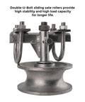 Rock Solid 5 Inch Pipe Track Wheel Rollers For Chain Link Fence Gate Track Galvanized Steel with Double U-Bolt design.