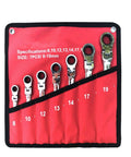 Front view of a Pro Grade Beefy Ratchet Spanner Set With Universal Socket Wrenches, 12 Piece Car Repair Hand Tool Kit, arranged in a red holder
