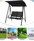 Two Person Porch Swing With Adjustable Canopy, Comfortable Fabric Seat And Heavy Duty Steel Frame, Outdoor Patio Swing