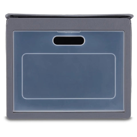 Versatile Grey Stackable Fabric Shoe Storage Bins For Closets And Entryways with transparent front label holder.