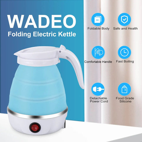 Blue On The Go Portable Electric Kettle 600ml Foldable Tea Coffee Kettle With Collapsible Cup Set Fast 5 Minute Boil BPA Free