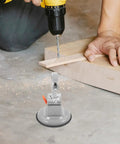 Solid Multi Function Portable Bench Clamp Vise With Grip Suction Base And 360 Degree Rotation For Woodworking using a drill on wood.