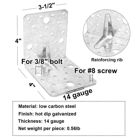 Heavy Duty Galvanized Steel Angle Bracket Set Delivers Helluva Strength To Wood Joins Showing dimensions and features for secure installation.