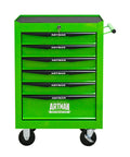 Heavy Duty 21 Inch Lockable Rolling Tool Cabinet With Ball Bearing Slides Sturdy Steel Worktop And Park Lock Casters For No Fuss Garage Organization Green, front view with six drawers.