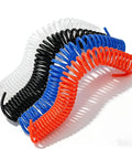 Premium Heavy Duty Shop Grade Self Retracting PU Coiled Air Hose For Air Compressors Featuring Tough Polyurethane Build in colored coils.