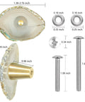 Pack Of 4 Slick Polished Agate Slice Cabinet Knobs With Solid Brass Backing And Included Screws and dimensions for installation.