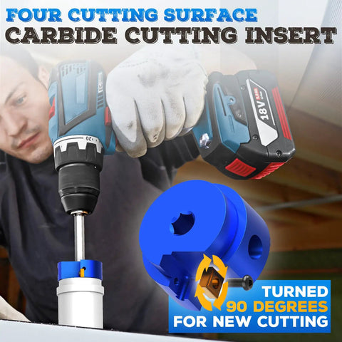 Using the Nine Piece Set PVC Pipe Reamer Kit For Deburring And Edging One Half To Four Inch Pipes with cordless drill.