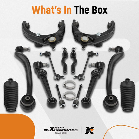 14 Piece Front Suspension Replacement Kit For Ford Fusion And Mercury Milan showing components including control arms and tie rods.