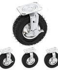 10 Inch Heavy Duty Pneumatic Caster Wheels With Secure Brake Set Of Four Featuring Two Swivel And Two Rigid Units For Tough Carts Workbenches And Wagons - Closeup of a single wheel.