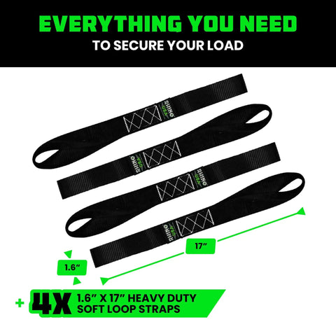 Image showing Soft Loop Tie Down Straps 4 Pack 1.6 Inch By 17 Inch Heavy Duty 5000 Lbs Break Strength Motorcycle Handlebar Straps