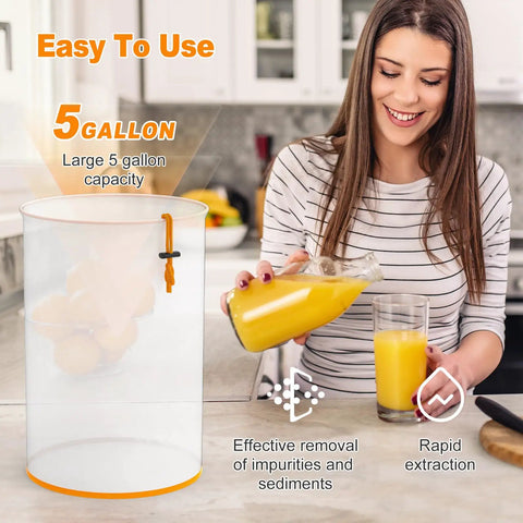 5 Gallon All Mesh Strainer Bags 8 Pack Kit shown with orange juice in kitchen setting
