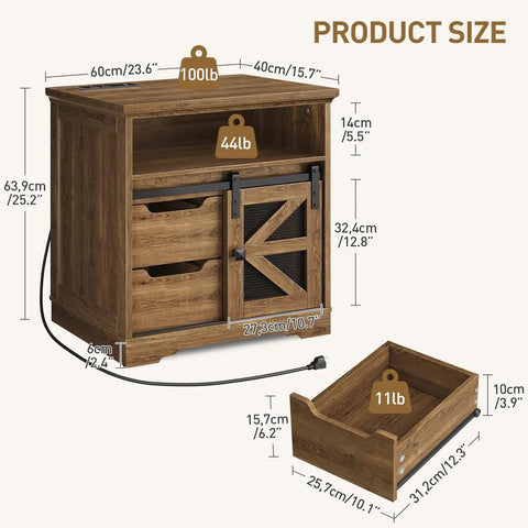 Top Shelf Farmhouse End Table With Built In Charging Station And Two Deep Storage Drawers Set Of Two dimensions and weight specifications