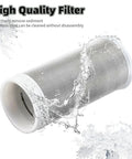 Reusable Brass Inline Sediment Filter With 40 Micron Mesh And 12 GPM High Flow For Washer Heater RV Hose, showing stainless steel mesh and water flow.