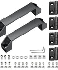 Built Tough 3030 Aluminum Extrusion Door Hardware Kit featuring two alloy handles and four zinc hinges with fasteners.