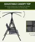 Adjustable canopy on Two Seater Patio Swing Chair With Canopy And Storage Table For Backyard Hangouts, Outdoor Glider Swing.