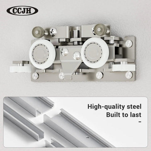 Trackless Concealed Sliding Barn Door Hardware With Dead Silent Soft Close Aluminum Hidden Track For Interior Wood Doors features smooth rollers.