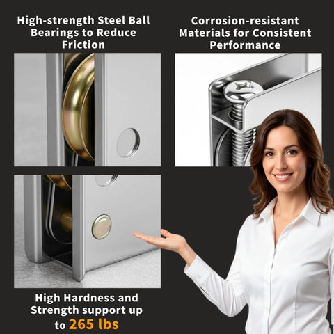 Close-up of Pella Sliding Patio Door Rollers Replacement Kit with adjustable height and steel ball bearing wheels.