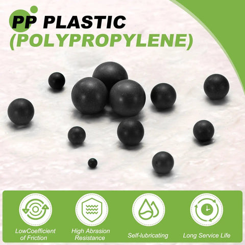 Slick As Grease 9Mm Polypropylene Bearing Balls 200 Pieces G2 Precision Mini Plastic Spheres Heavy Duty Wear Resistant Black balls in various sizes.