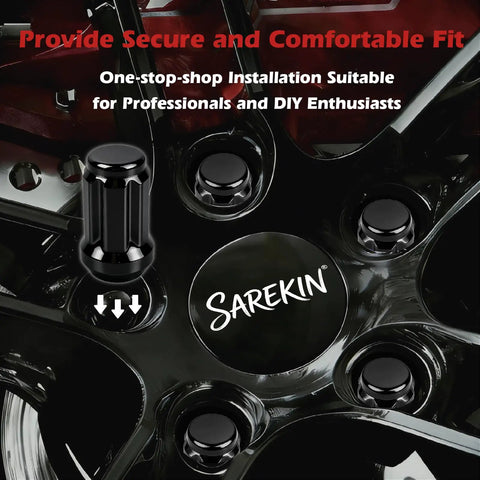 Built Tough M12x1.5 Spline Lug Nuts Featuring A Durable Black Finish And Secure Closed End Acorn Shape on a wheel with logo.