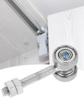 Rock Solid Dual Bearing Sliding Door Wheel Rollers With Corrosion Resistant Galvanized Steel Finish For Zero Hassle Track Installation Supporting Up To Fifty Kilograms close-up of metal roller assembly with threaded bolt and bearing.