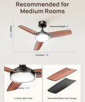 Smart Ceiling Fan With Lights, 42 Inch Black, 12 Speeds, featuring crystal light cover and reversible wood blade design.