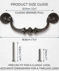 Boss Level Vintage Bronze Cabinet Drawer Pulls With Genuinely Sweet Old School Scrollwork And A Heavy Duty Five Point Five Inch Drop Handle dimensions guide