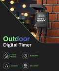 Bulldog Grade Outdoor 7 Day Programmable Timer Outlet Dual Pack Weather Protected Control Module mounted on brick wall.