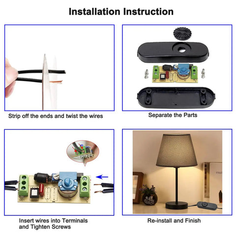 Installation steps for 2 Pack Inline Lamp Dimmer Switch With Smooth Rotary Dial for home lighting control