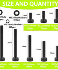 1400 Piece Assorted M2.5 Hex Socket Head Cap Screws And Bolts In 4Mm To 25Mm Lengths with nuts and washers included